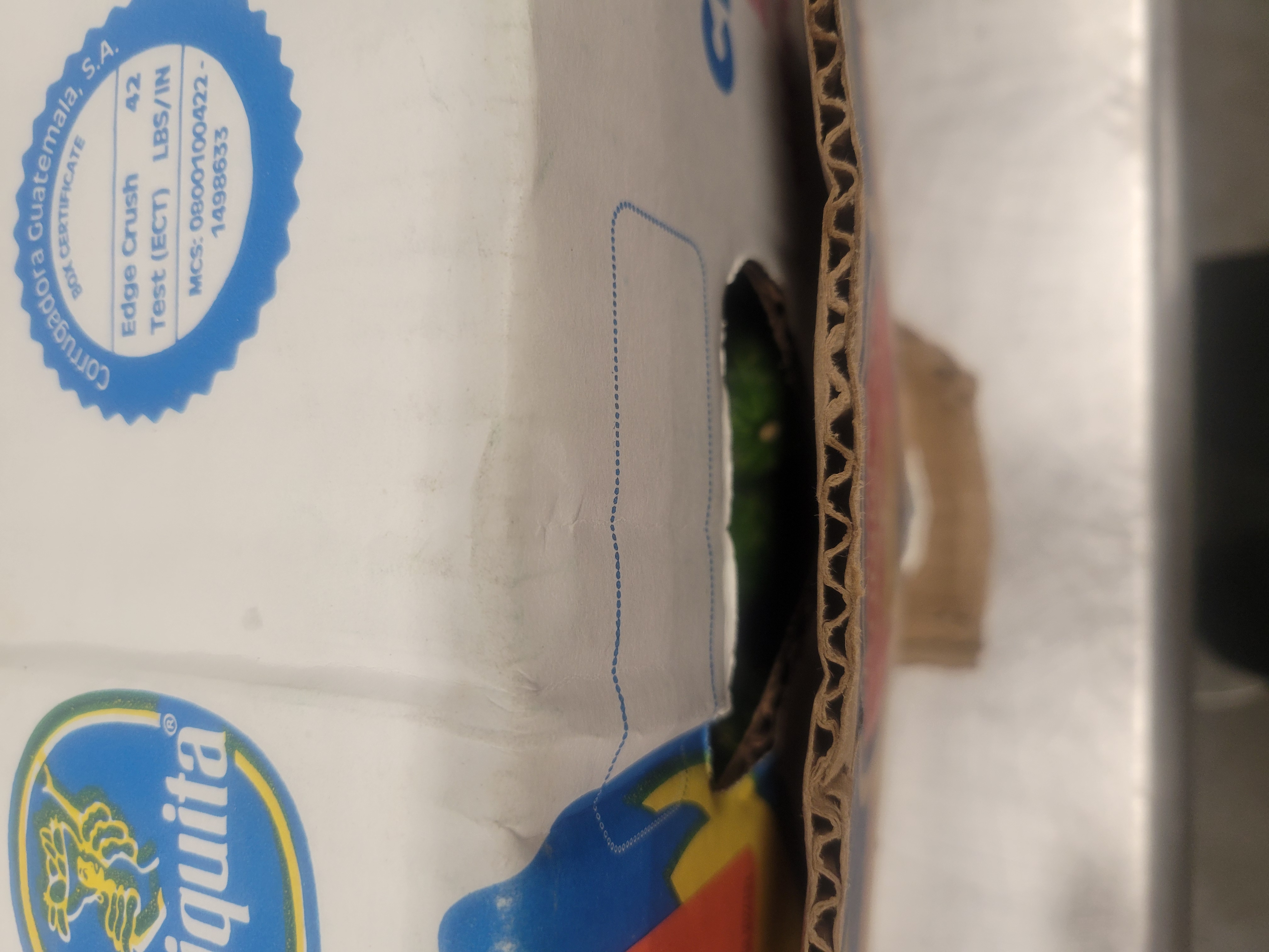 Handle side of banana box.
